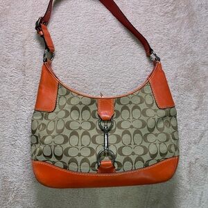 Coach Signature Hobo Shoulder Bag with Orange Trim